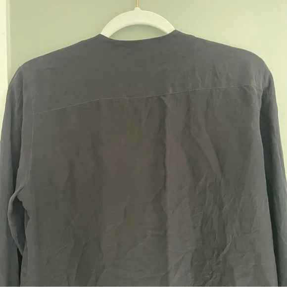 Vintage Jones New York 100% Silk Black Collarless Button Up Shirt Blouse - Picture 8 of 13